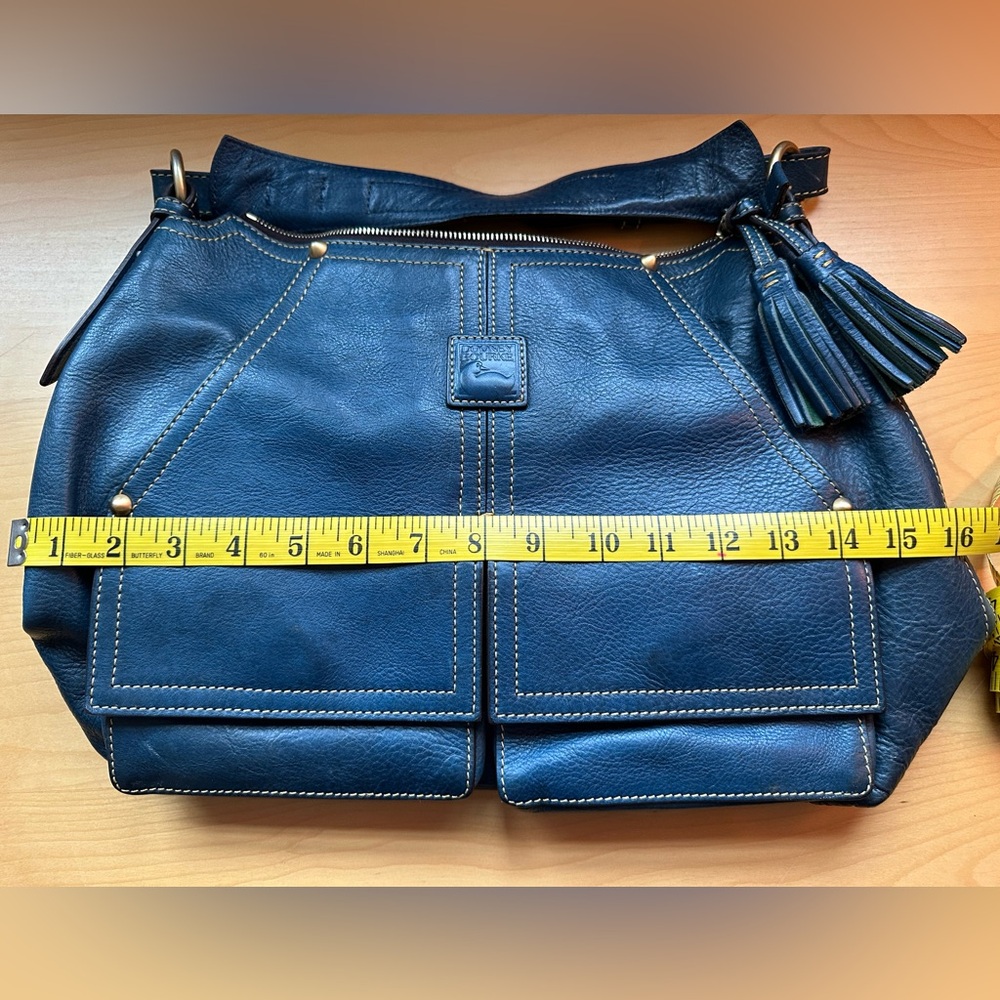 Vintage Dooney & Bourke Ocean Blue Kingston Hobo Leather Shoulder Bag - Picture 7 of 15